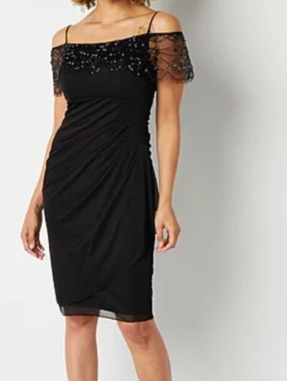 DJ Jaz Black Embellished Ruched Cocktail Dress beaded short dress size 14 FLAWS